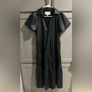 Brochu Walker Black Vegan Leather Havana Midi Dress